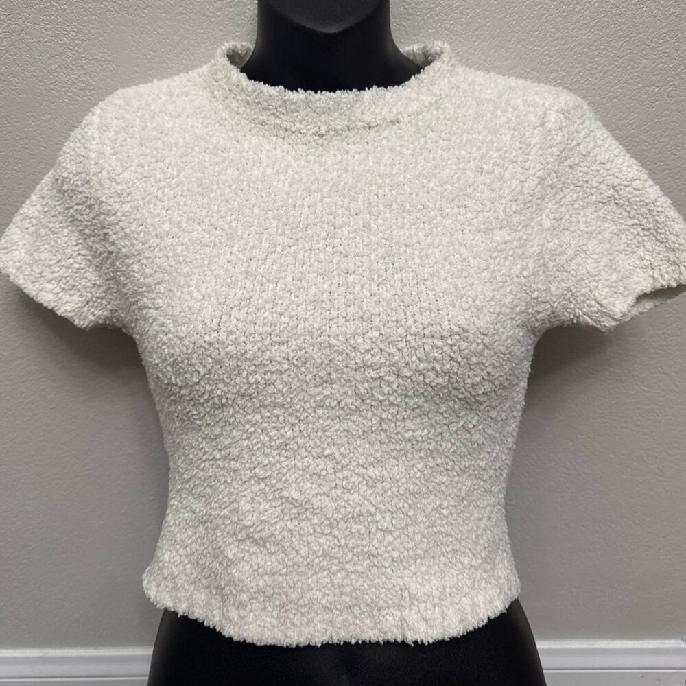 Skims Fuzzy Knit Plush T Shirt Slim Fit Off White S M